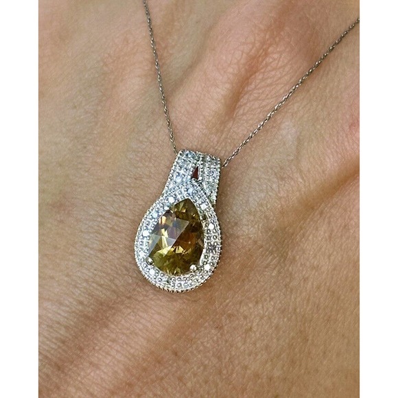 10k Solid White Gold And Diamonds Clyde Duneier Pear Tourmaline Pendant - Picture 2 of 12